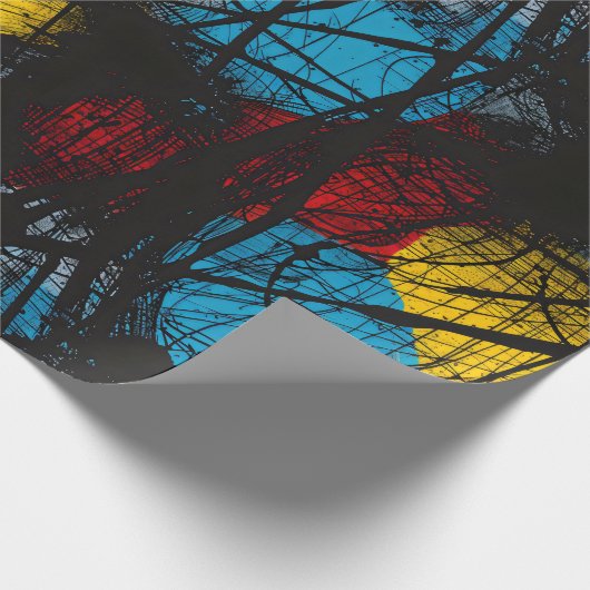 ゴシック様式の濃い青の黒い赤い黄色 ラッピングペーパー (角)