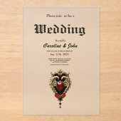 ゴシック様式の火と金ゴールドのハート アクリル招待状 (正面)