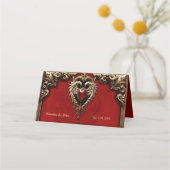 ゴシック様式の火と金ゴールドのハート プレイスカード (裏面)