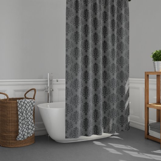 ゴシック様式の灰色の黒いダマスクパターン シャワーカーテン