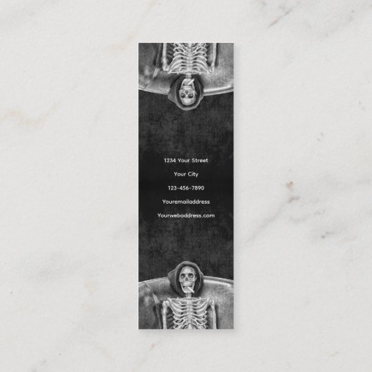 ゴシック様式の白黒のスケルトン入れ墨ショップ スキニー名刺 (裏面)