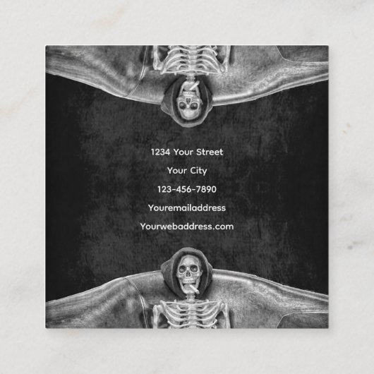 ゴシック様式の白黒のスケルトン入れ墨ショップ スクエア名刺 (裏面)