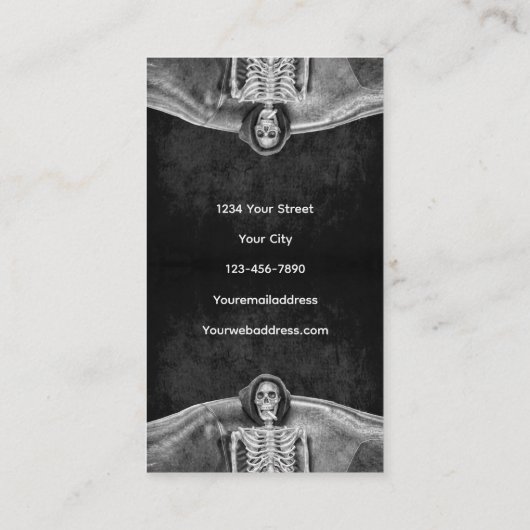 ゴシック様式の白黒のスケルトン入れ墨ショップ 名刺 (裏面)