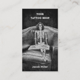 ゴシック様式の白黒のスケルトン入れ墨ショップ 名刺