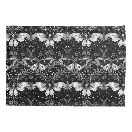 ゴシック様式の白黒の蛾の寝具 枕カバー (裏面)
