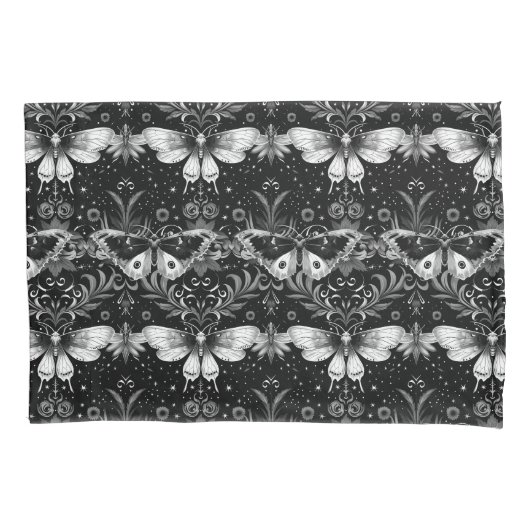 ゴシック様式の白黒の蛾の寝具 枕カバー (正面)