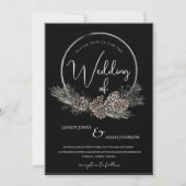 ゴシック様式の白黒クリスマスリース結婚ズ 招待状 (正面)