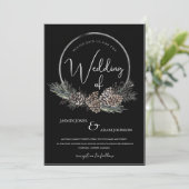 ゴシック様式の白黒クリスマスリース結婚ズ 招待状 (スタンド正面)