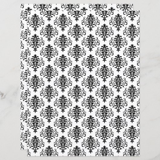 ゴシック様式の白黒ダマスクレープブック紙 (正面/裏面)