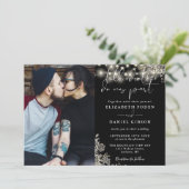 ゴシック様式の白黒フローラ灯写真結婚の 招待状 (スタンド正面)