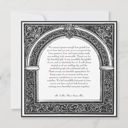 ゴシック様式の白黒中世から死まで サンキューカード (裏面)