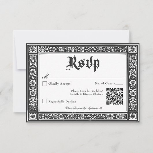 ゴシック様式の白黒中世から結婚死まで 出欠カード (正面)