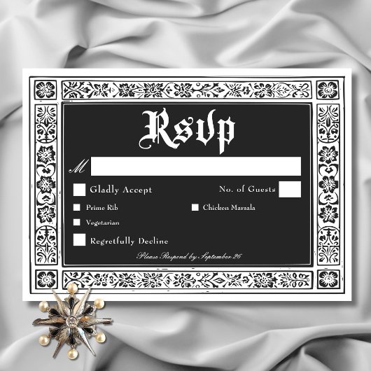 ゴシック様式の白黒中世から結婚死まで 出欠カード