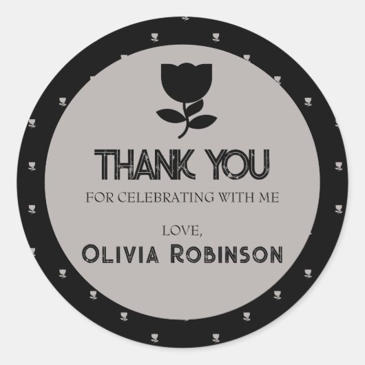 ゴシック様式の白黒誕生日 ラウンドシール (正面)