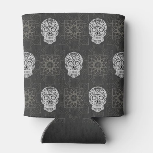 ゴシック様式の砂糖スカルとグレージオメトリックパーソナライズされたト 缶クーラー (裏面)