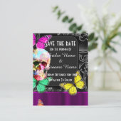 ゴシック様式の砂糖スカルと黒の日付を保存 案内ポストカード (スタンド正面)