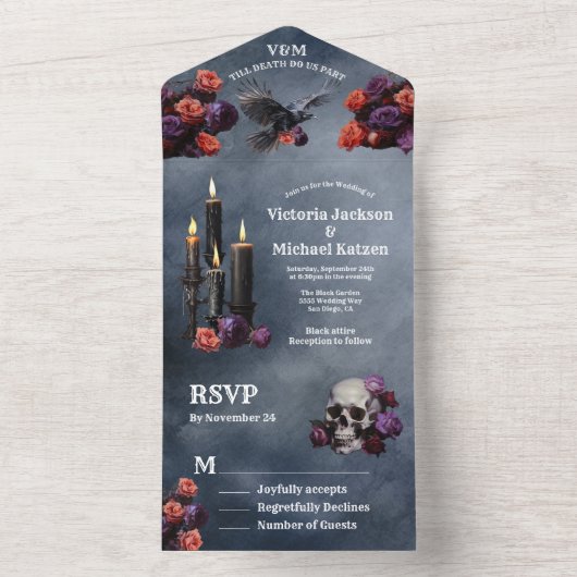 ゴシック様式の神秘的なムーディ結婚フローラ オールインワン招待状 (内側)