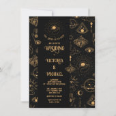 ゴシック様式の神秘的な月の星蛾の暗結婚い星 招待状 (正面)