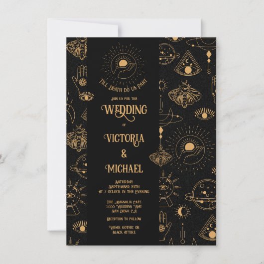 ゴシック様式の神秘的な月の星蛾の暗結婚い星 招待状 (正面)