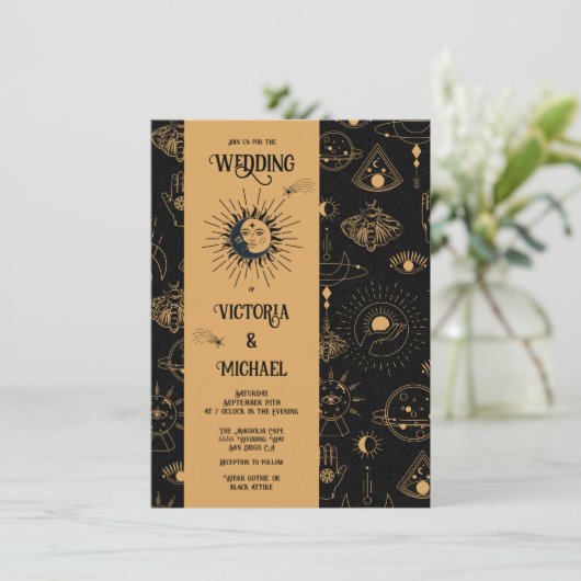 ゴシック様式の神秘的な月の星蛾の暗結婚い月の魅力 招待状 (スタンド正面)