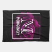 ゴシック様式の紫色から赤色のバラの花モノグラム キッチンタオル (横)