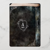 ゴシック様式の綴じ綴じヴィンテージゴシック本ベビーシャワー 箔招待状 (裏面)