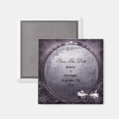 ゴシック様式の翼のあるスカルパープル結婚は日付 マグネット (正面/裏面)