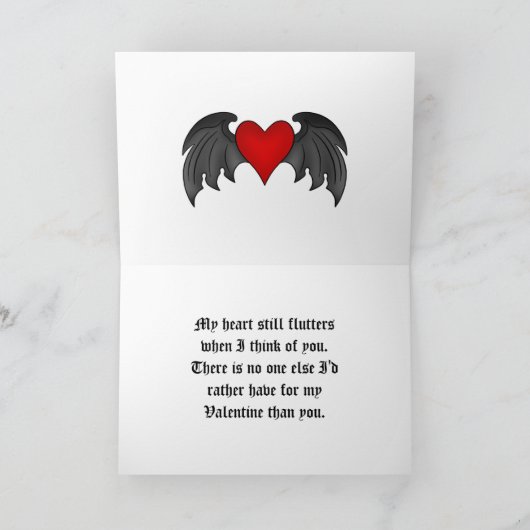 ゴシック様式の翼ハートロマンチックなバレンタインデー シーズンカード (内部)