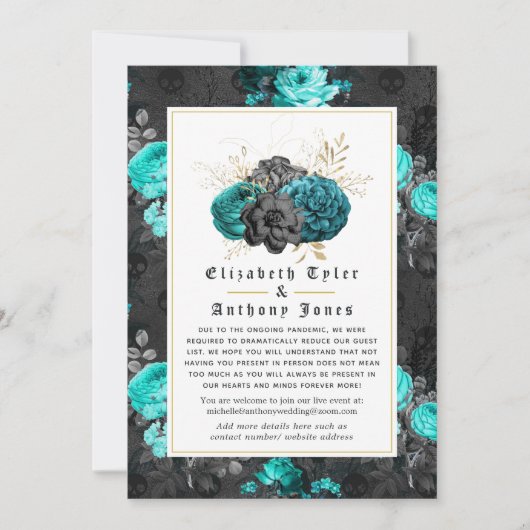 ゴシック様式の花飾り付き縮小結婚式ゲストリスト 案内状 (正面)