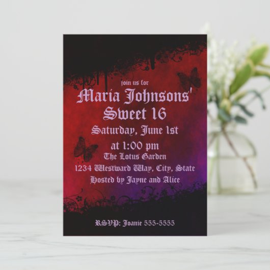 ゴシック様式の蝶誕生日 招待状 (スタンド正面)