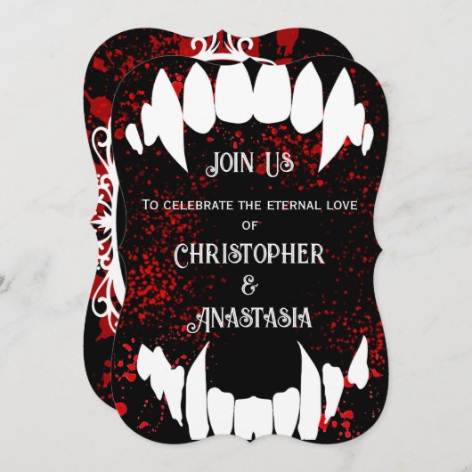 ゴシック様式の血液スパター吸血鬼結婚式招待状 (正面/裏面)