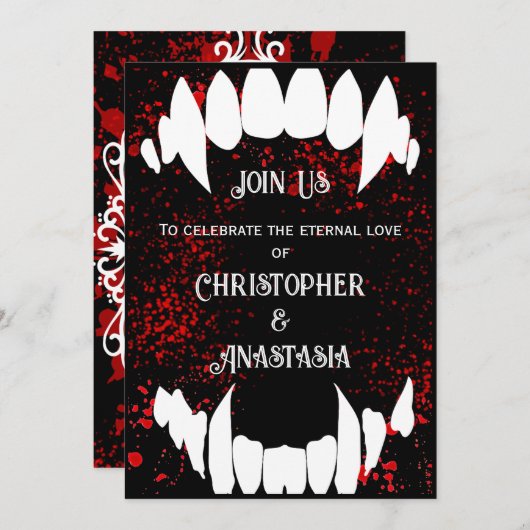 ゴシック様式の血液スパター吸血鬼結婚式招待状 招待状 (正面/裏面)