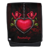 ゴシック様式の赤いハートとバラのパーソナライズ バックパック (正面)