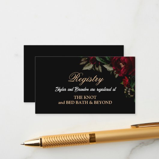 ゴシック様式の赤い緑のフローラ結婚ムーディーズのレジストリ エンクロージャーカード (正面/裏面インサイチュ)