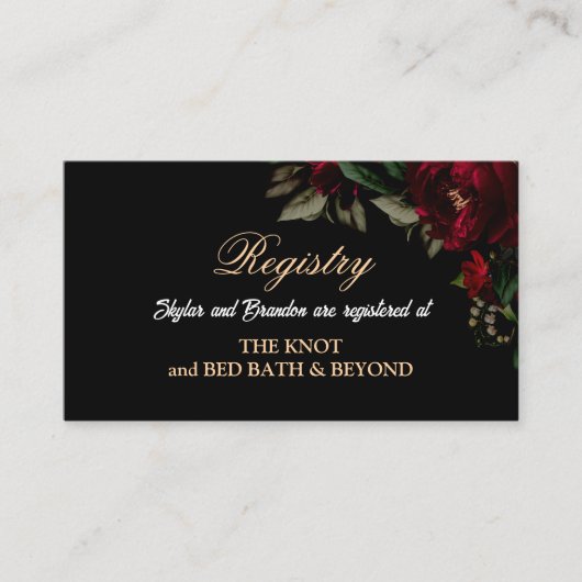 ゴシック様式の赤い緑のフローラ結婚ムーディーズのレジストリ エンクロージャーカード (正面)