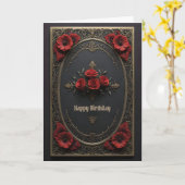 ゴシック様式の赤い花の誕生日 カード (黄色い花)