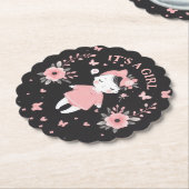 ゴシック様式の赤ちゃんシャワーピンクブラック ペーパーコースター (アングル)