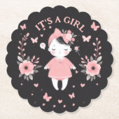 ゴシック様式の赤ちゃんシャワーピンクブラック ペーパーコースター (正面)