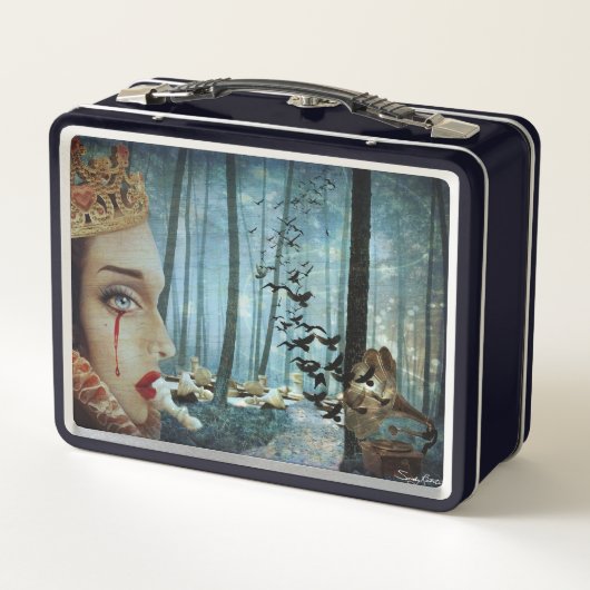 ゴシック様式の超ユニークリアルなコラージュ悲しいハートの女王 メタルランチボックス (裏面)