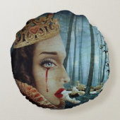 ゴシック様式の超ユニークリアルなコラージュ悲しいハートの女王 ラウンドクッション (裏面)