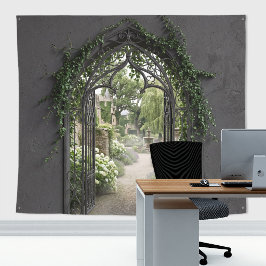 ゴシック様式の鉄骨アーチ シークレットガーデンの背景 タペストリー
