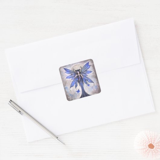 ゴシック様式の青い妖精のファンタジーアートシール スクエアシール (封筒)