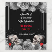 ゴシック様式の頭蓋骨のバイカーまたは岩をテーマにした黒い結婚式 ワインラベル (シングルラベル)