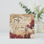 ゴシック様式の骨格と幽霊ビクトリアンハロウィーン 招待状 (スタンド正面)