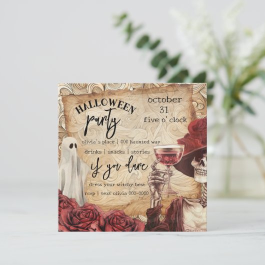 ゴシック様式の骨格と幽霊ビクトリアンハロウィーン 招待状 (スタンド正面)