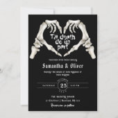 ゴシック様式の骨格ハートのデスブラック結婚ズ 招待状 (正面)