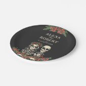 ゴシック様式の骨格バラ結婚カップル ペーパープレート (アングル)