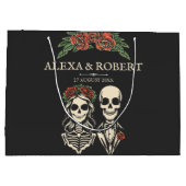 ゴシック様式の骨格バラ結婚カップル ラージペーパーバッグ (裏面)