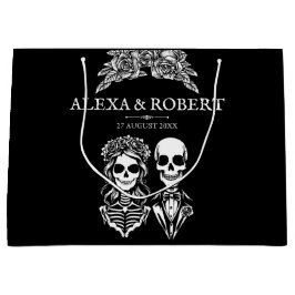 ゴシック様式の骨格バラ結婚カップル ラージペーパーバッグ