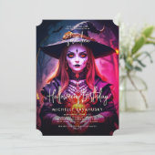ゴシック様式の魔女の大人ハロウィーン誕生日パーティー 招待状 (スタンド正面)